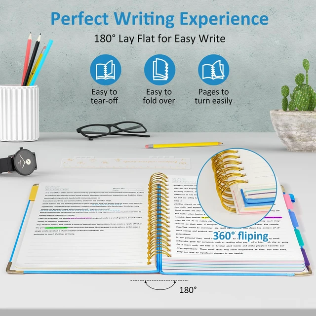 Alt view image 3 of 7 - Hardcover Multi Subject Spiral Notebook with Tabs, Large B5 for Work Lake 300-Page College Ruled B5 Journal with Removable Dividers, Thick Paper, Tabbed Notebook for School and Office