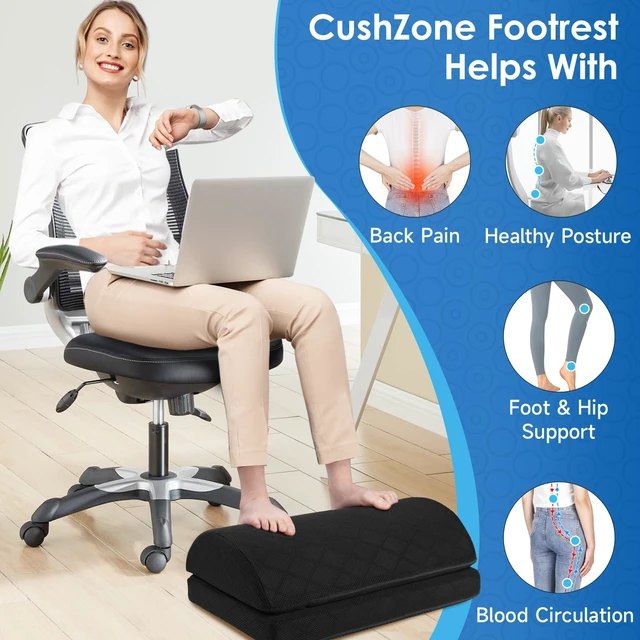 Alt view image 4 of 7 - Foot Rest for Under Desk at Work, Black-16.9 in 2-Height Adjustable Foot Stool for Office and Home, Office Desk Accessories, Ergonomic Foot Support