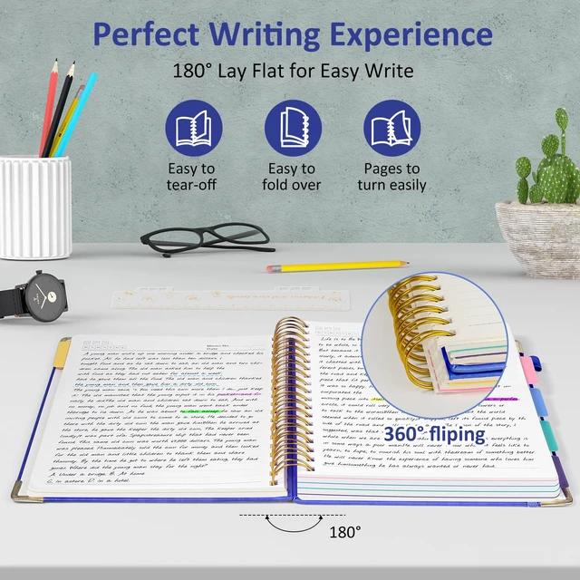 Alt view image 3 of 7 - Hardcover Multi Subject Spiral Notebook with Tabs, Large B5 for Work Blue 300-Page College Ruled B5 Journal with Removable Dividers, Thick Paper, Tabbed Notebook for School and Office