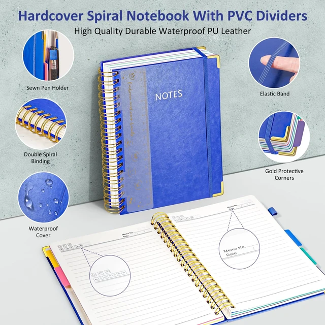 Alt view image 2 of 7 - Hardcover Multi Subject Spiral Notebook with Tabs, Large B5 for Work Blue 300-Page College Ruled B5 Journal with Removable Dividers, Thick Paper, Tabbed Notebook for School and Office