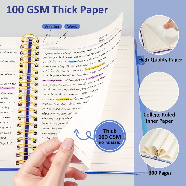 Alt view image 5 of 7 - Hardcover Multi Subject Spiral Notebook with Tabs, Large B5 for Work Blue 300-Page College Ruled B5 Journal with Removable Dividers, Thick Paper, Tabbed Notebook for School and Office