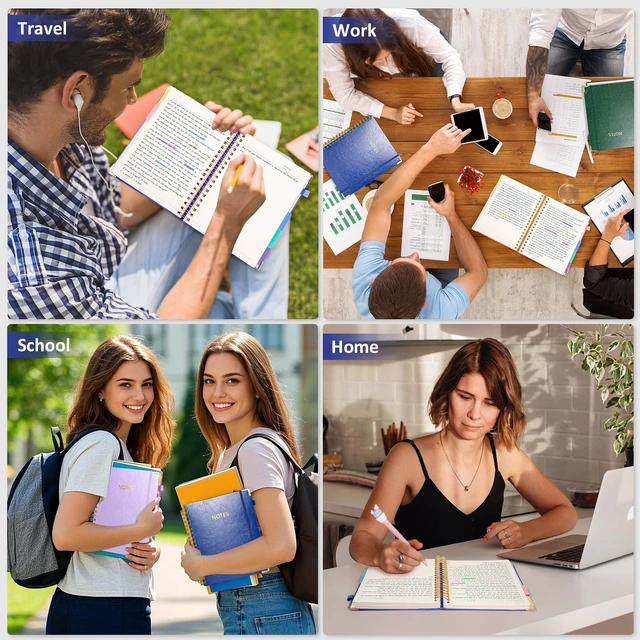 Alt view image 7 of 7 - Hardcover Multi Subject Spiral Notebook with Tabs, Large B5 for Work Blue 300-Page College Ruled B5 Journal with Removable Dividers, Thick Paper, Tabbed Notebook for School and Office