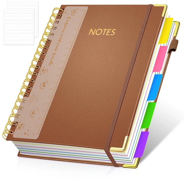 Main image of Hardcover Multi Subject Spiral Notebook with Tabs, Large B5 for Work Brown 300-Page College Ruled B5 Journal with Removable Dividers, Thick Paper, Tabbed Notebook for School and Office