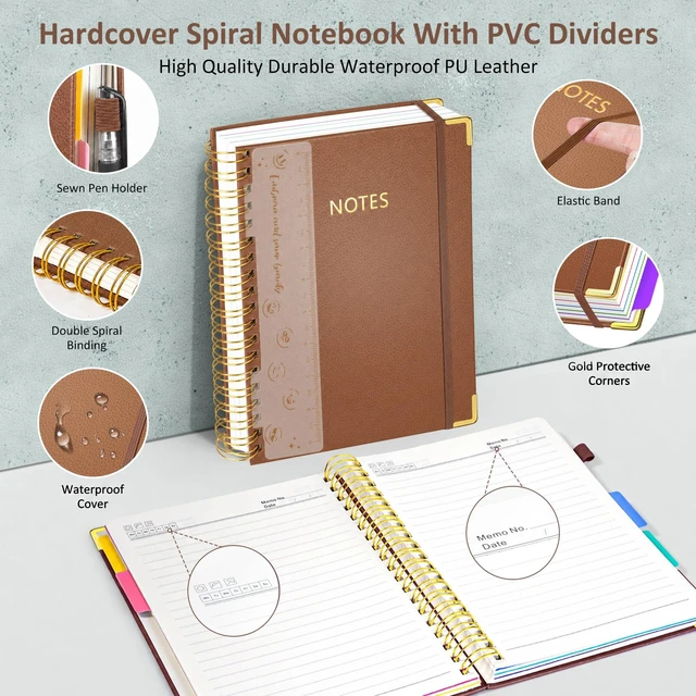 Alt view image 2 of 7 - Hardcover Multi Subject Spiral Notebook with Tabs, Large B5 for Work Brown 300-Page College Ruled B5 Journal with Removable Dividers, Thick Paper, Tabbed Notebook for School and Office