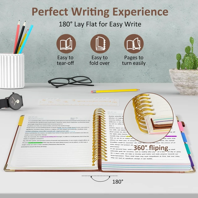 Alt view image 3 of 7 - Hardcover Multi Subject Spiral Notebook with Tabs, Large B5 for Work Brown 300-Page College Ruled B5 Journal with Removable Dividers, Thick Paper, Tabbed Notebook for School and Office