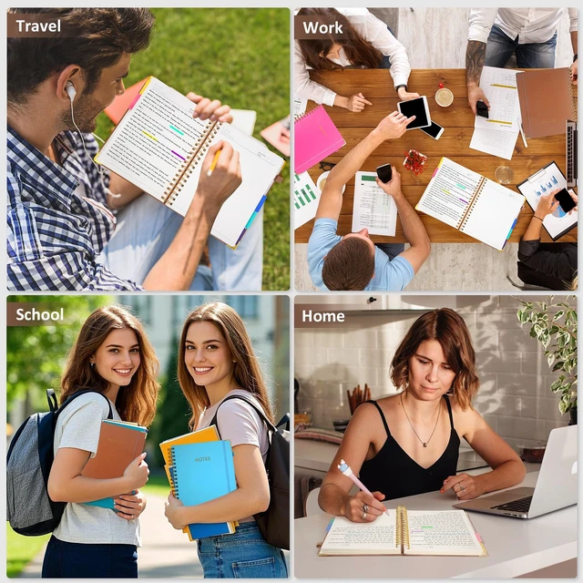 Alt view image 7 of 7 - Hardcover Multi Subject Spiral Notebook with Tabs, Large B5 for Work Brown 300-Page College Ruled B5 Journal with Removable Dividers, Thick Paper, Tabbed Notebook for School and Office