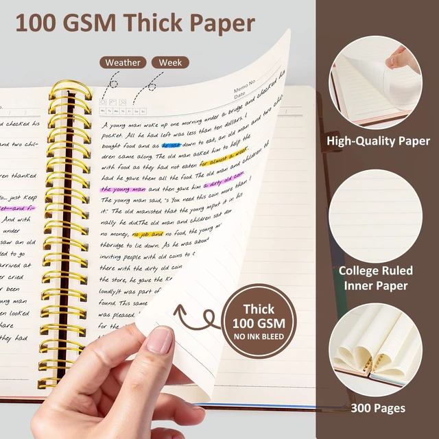 Alt view image 5 of 7 - Hardcover Multi Subject Spiral Notebook with Tabs, Large B5 for Work Brown 300-Page College Ruled B5 Journal with Removable Dividers, Thick Paper, Tabbed Notebook for School and Office