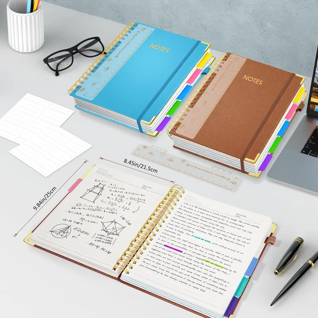 Alt view image 6 of 7 - Hardcover Multi Subject Spiral Notebook with Tabs, Large B5 for Work Brown 300-Page College Ruled B5 Journal with Removable Dividers, Thick Paper, Tabbed Notebook for School and Office