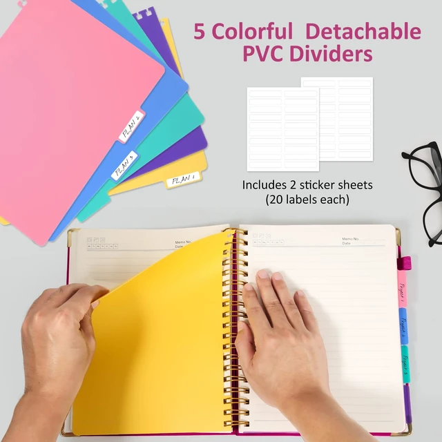 Alt view image 4 of 7 - Hardcover Multi Subject Spiral Notebook with Tabs, Large B5 for Work 300-Page College Ruled B5 Journal with Removable Dividers, Thick Paper, Tabbed Notebook for School and Office