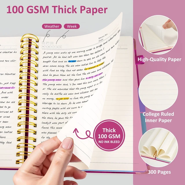 Alt view image 5 of 7 - Hardcover Multi Subject Spiral Notebook with Tabs, Large B5 for Work 300-Page College Ruled B5 Journal with Removable Dividers, Thick Paper, Tabbed Notebook for School and Office