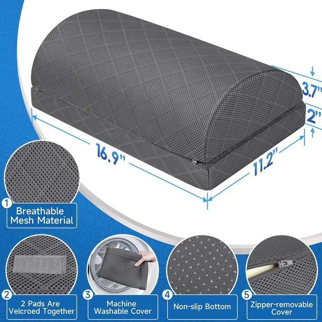 Alt view image 2 of 7 - Foot Rest for Under Desk at Work, Grey-16.9 in 2-Height Adjustable Foot Stool for Office and Home, Office Desk Accessories, Ergonomic Foot Support