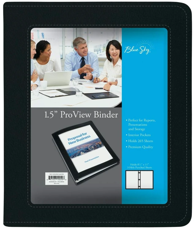 Main image of ProView Legacy Black 3 Ring Binder, Letter Size, 1.5", Textured Faux Leather Cover, Built in Pockets, Holds 265 Sheets (10040)