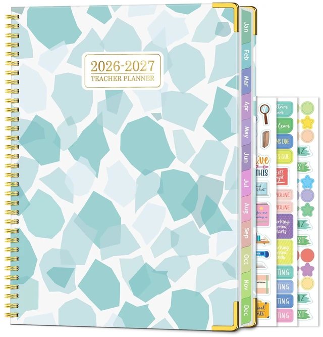 Main image of Teacher Planner 2026-2027, Teacher Lesson Planner 14 Checklist, 8.5" x 11" July 2026-June 2027 Academic Year with Colorful Monthly Tabs, Teacher Calendar Book for School, Spiral Bound Planner, Square