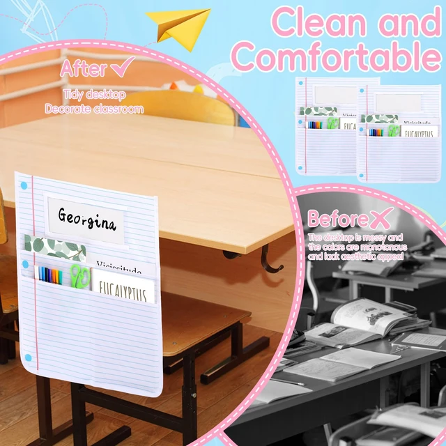 Alt view image 4 of 7 - 24Pcs Notebook Chair Pockets for Classroom Notebook Chair Back Buddy Pocket with Name Tags 17x20In Chairs Organizer 3 Pockets Seat Storage Pocket for School Classroom Daycare Home Supplies