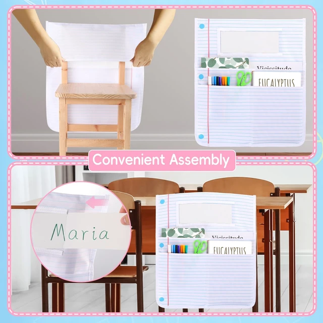 Alt view image 5 of 7 - 24Pcs Notebook Chair Pockets for Classroom Notebook Chair Back Buddy Pocket with Name Tags 17x20In Chairs Organizer 3 Pockets Seat Storage Pocket for School Classroom Daycare Home Supplies