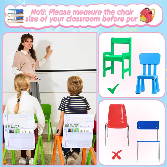 Alt view image 6 of 7 - 24Pcs Notebook Chair Pockets for Classroom Notebook Chair Back Buddy Pocket with Name Tags 17x20In Chairs Organizer 3 Pockets Seat Storage Pocket for School Classroom Daycare Home Supplies