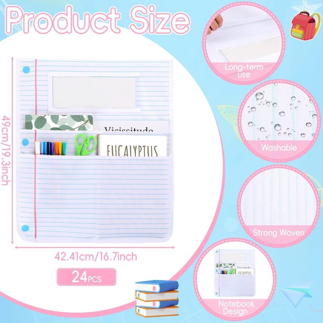 Alt view image 2 of 7 - 24Pcs Notebook Chair Pockets for Classroom Notebook Chair Back Buddy Pocket with Name Tags 17x20In Chairs Organizer 3 Pockets Seat Storage Pocket for School Classroom Daycare Home Supplies
