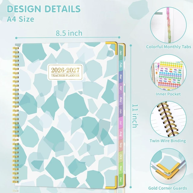 Alt view image 5 of 7 - Teacher Planner 2026-2027, Teacher Lesson Planner 14 Checklist, 8.5" x 11" July 2026-June 2027 Academic Year with Colorful Monthly Tabs, Teacher Calendar Book for School, Spiral Bound Planner, Square