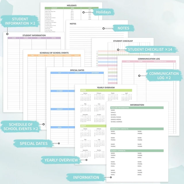 Alt view image 6 of 7 - Teacher Planner 2026-2027, Teacher Lesson Planner 14 Checklist, 8.5" x 11" July 2026-June 2027 Academic Year with Colorful Monthly Tabs, Teacher Calendar Book for School, Spiral Bound Planner, Square