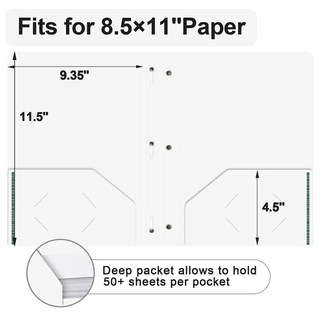 Alt view image 2 of 7 - 60 Pack Plastic 2 Pocket Folders with Prongs, Letter Size White Plastic Folders With Pockets And Prongs, Neatly Organizes Documents For Classroom, Home And Workplace Filing