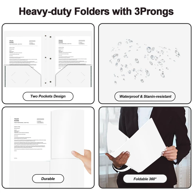 Alt view image 4 of 7 - 60 Pack Plastic 2 Pocket Folders with Prongs, Letter Size White Plastic Folders With Pockets And Prongs, Neatly Organizes Documents For Classroom, Home And Workplace Filing