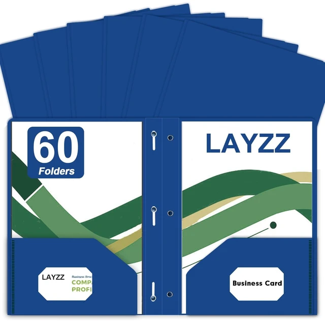 Main image of 60 Pack Plastic 2 Pocket Folders with Prongs, Letter Size Blue Plastic Folders With Pockets And Prongs, Neatly Organizes Documents For Classroom, Home And Workplace Filing