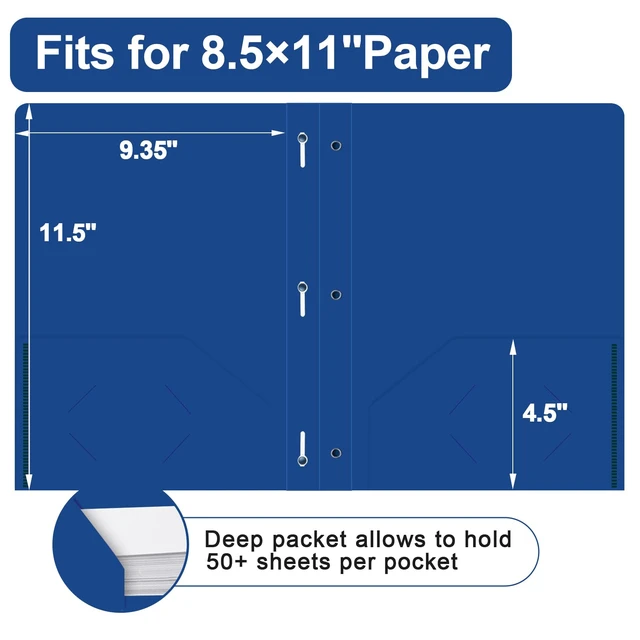 Alt view image 2 of 7 - 60 Pack Plastic 2 Pocket Folders with Prongs, Letter Size Blue Plastic Folders With Pockets And Prongs, Neatly Organizes Documents For Classroom, Home And Workplace Filing