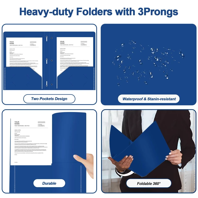 Alt view image 4 of 7 - 60 Pack Plastic 2 Pocket Folders with Prongs, Letter Size Blue Plastic Folders With Pockets And Prongs, Neatly Organizes Documents For Classroom, Home And Workplace Filing