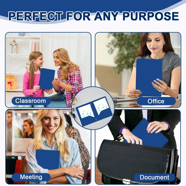 Alt view image 7 of 7 - 60 Pack Plastic 2 Pocket Folders with Prongs, Letter Size Blue Plastic Folders With Pockets And Prongs, Neatly Organizes Documents For Classroom, Home And Workplace Filing