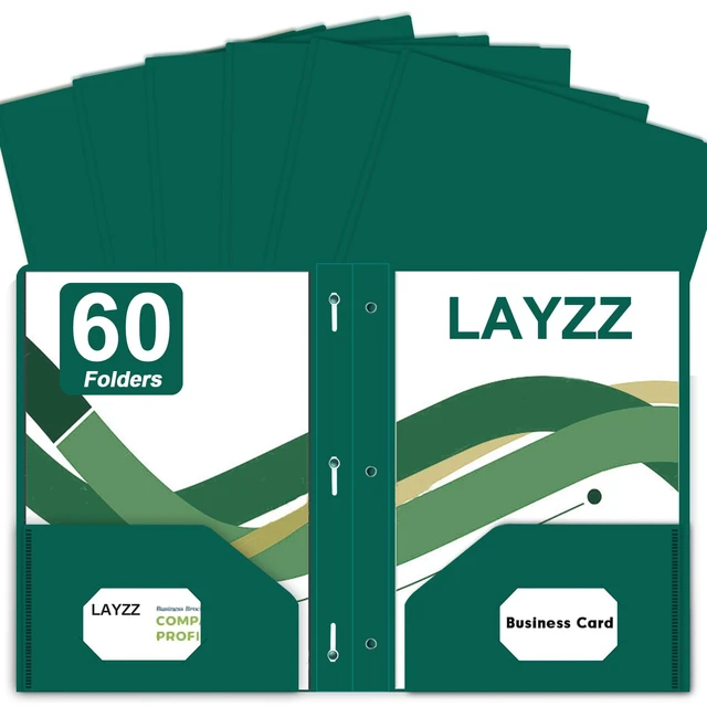 Main image of 60 Pack Plastic 2 Pocket Folders with Prongs, Letter Size Green Plastic Folders With Pockets And Prongs, Neatly Organizes Documents For Classroom, Home And Workplace Filing