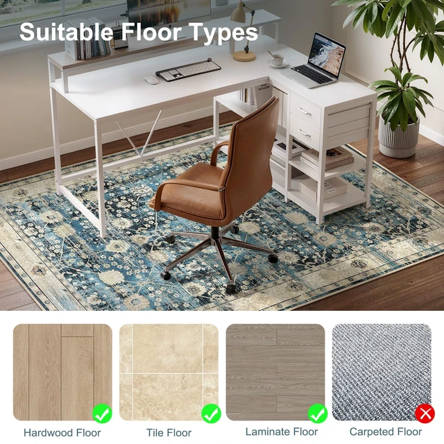 Alt view image 2 of 7 - Home Office Chair Rug for Hardwood Floor, 36"x48" Rolling Chair Protector, Computer Gaming Rug, Low Pile Carpet Floor Mat