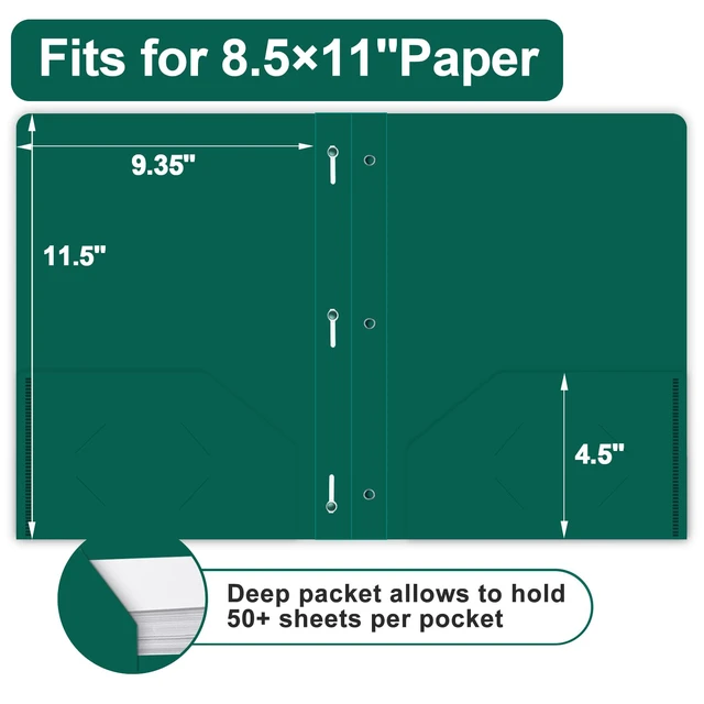 Alt view image 2 of 7 - 60 Pack Plastic 2 Pocket Folders with Prongs, Letter Size Green Plastic Folders With Pockets And Prongs, Neatly Organizes Documents For Classroom, Home And Workplace Filing