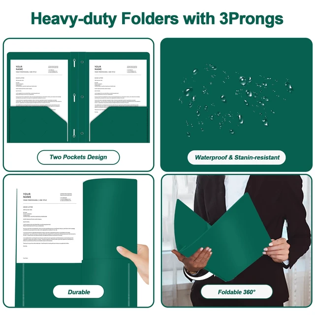 Alt view image 4 of 7 - 60 Pack Plastic 2 Pocket Folders with Prongs, Letter Size Green Plastic Folders With Pockets And Prongs, Neatly Organizes Documents For Classroom, Home And Workplace Filing