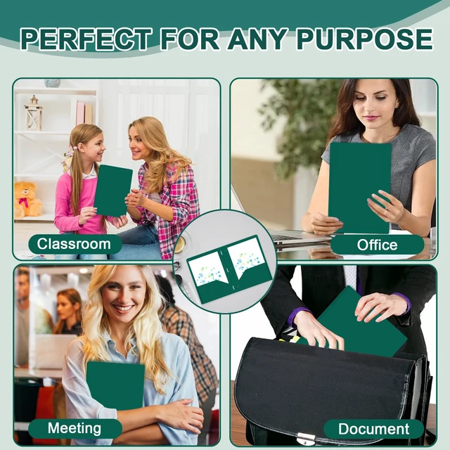 Alt view image 7 of 7 - 60 Pack Plastic 2 Pocket Folders with Prongs, Letter Size Green Plastic Folders With Pockets And Prongs, Neatly Organizes Documents For Classroom, Home And Workplace Filing