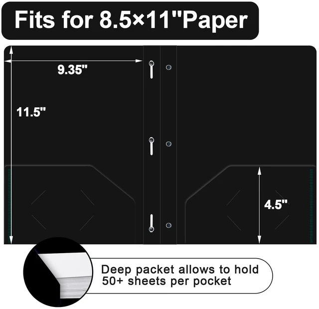 Alt view image 2 of 7 - 60 Pack Plastic 2 Pocket Folders with Prongs, Letter Size Black Plastic Folders With Pockets And Prongs, Neatly Organizes Documents For Classroom, Home And Workplace Filing