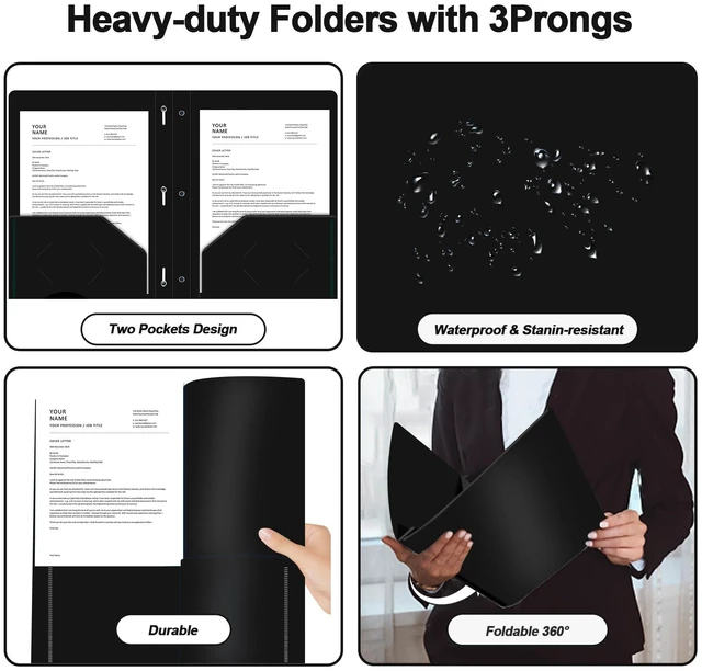 Alt view image 4 of 7 - 60 Pack Plastic 2 Pocket Folders with Prongs, Letter Size Black Plastic Folders With Pockets And Prongs, Neatly Organizes Documents For Classroom, Home And Workplace Filing