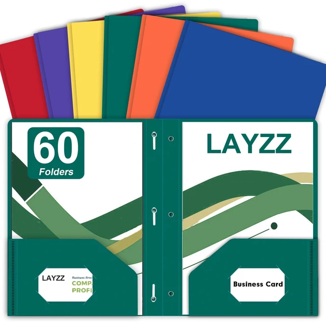 Main image of 60 Pack Plastic 2 Pocket Folders with Prongs, Letter Size 6 color Assorted Colors Enable Quick File Identification, PocketsAndProng Structure Secures LetterSize Documents For Daily Use