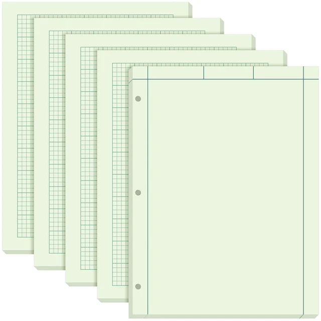 Main image of 5 Pcs Engineering Paper Notebook Engineer Computation Pad,Green Engineering Graph Paper Notepad, 5 Squares Per Inch 3 Hole Punched Computation Pad, 100 Sheets/Pack