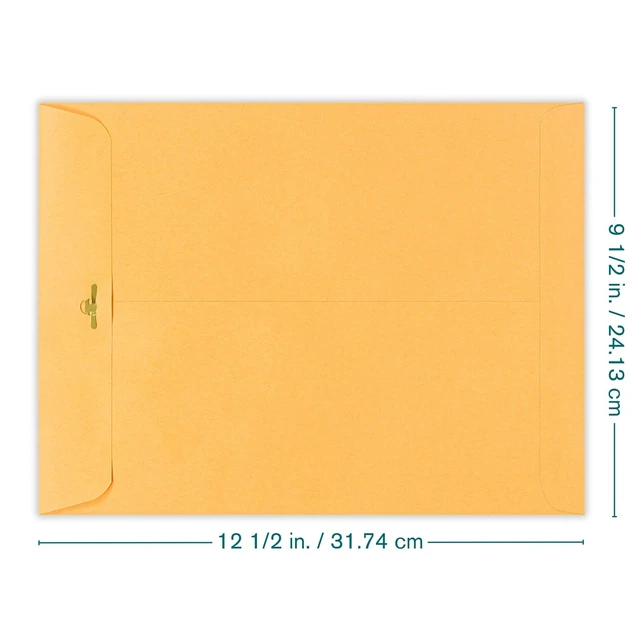 Alt view image 2 of 6 - 9 1/2 x 12 1/2 Clasp Envelopes - 100 Pack - Brown Kraft Catalog Envelopes Gummed Seal Closure 28lb Heavyweight Paper 9.5x12.5 inch Envelopes for Home, Office, Business, Legal or School