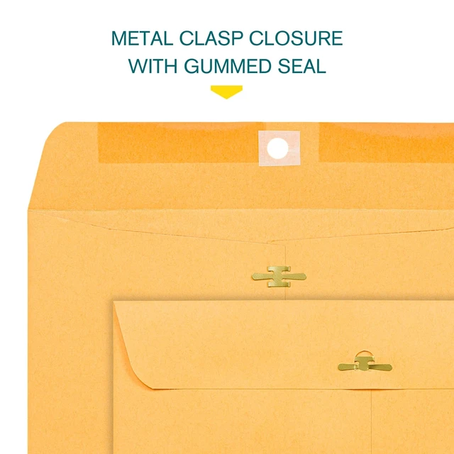 Alt view image 4 of 6 - 9 1/2 x 12 1/2 Clasp Envelopes - 100 Pack - Brown Kraft Catalog Envelopes Gummed Seal Closure 28lb Heavyweight Paper 9.5x12.5 inch Envelopes for Home, Office, Business, Legal or School