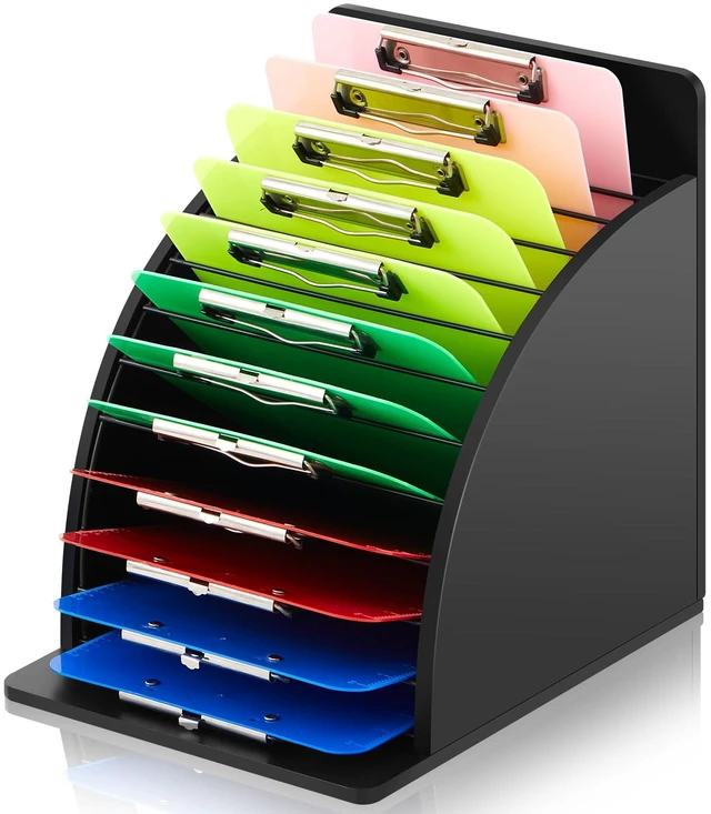 Main image of 1 Pack Wooden Metal Clipboard Holder with Raised Side Panel,Black Clipboard Storage Rack Back to School Supply for Classroom Office School Teacher, Clip Boards Not Included
