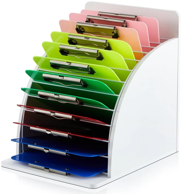 Main image of 1 Pack Wooden Metal Clipboard Holder with Raised Side Panel,White Clipboard Storage Rack Back to School Supply for Classroom Office School Teacher, Clip Boards Not Included