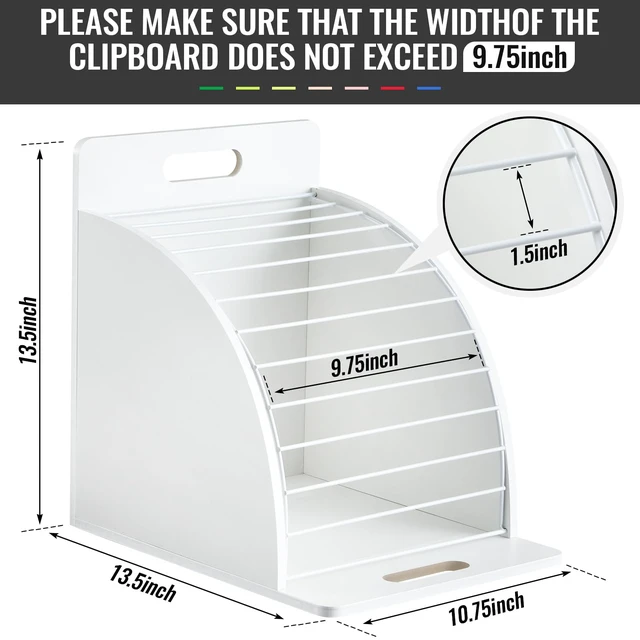 Alt view image 2 of 6 - 1 Pack Wooden Metal Clipboard Holder with Raised Side Panel,White Clipboard Storage Rack Back to School Supply for Classroom Office School Teacher, Clip Boards Not Included