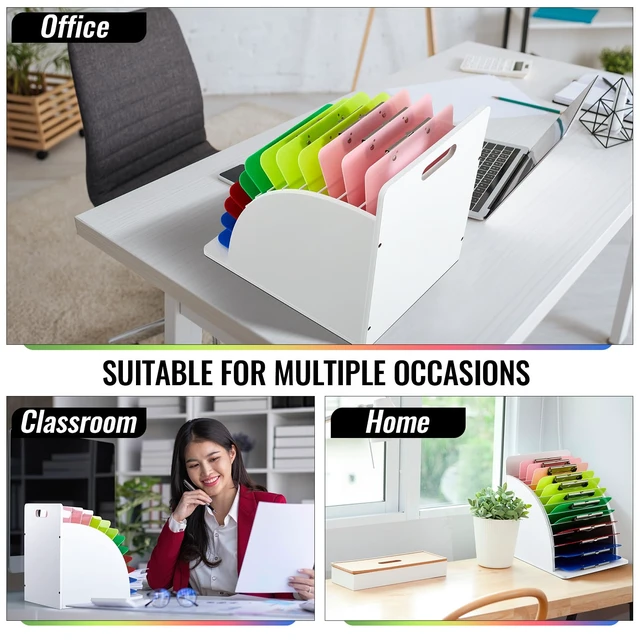 Alt view image 3 of 6 - 1 Pack Wooden Metal Clipboard Holder with Raised Side Panel,White Clipboard Storage Rack Back to School Supply for Classroom Office School Teacher, Clip Boards Not Included