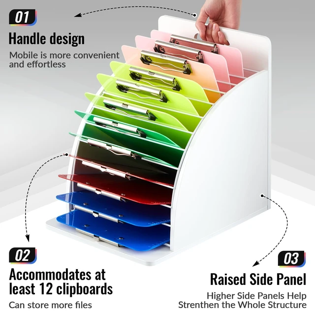 Alt view image 4 of 6 - 1 Pack Wooden Metal Clipboard Holder with Raised Side Panel,White Clipboard Storage Rack Back to School Supply for Classroom Office School Teacher, Clip Boards Not Included