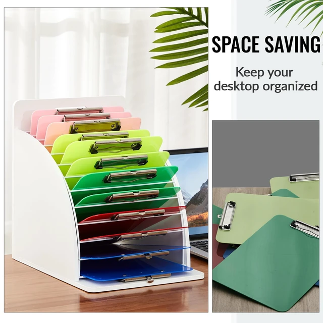 Alt view image 6 of 6 - 1 Pack Wooden Metal Clipboard Holder with Raised Side Panel,White Clipboard Storage Rack Back to School Supply for Classroom Office School Teacher, Clip Boards Not Included