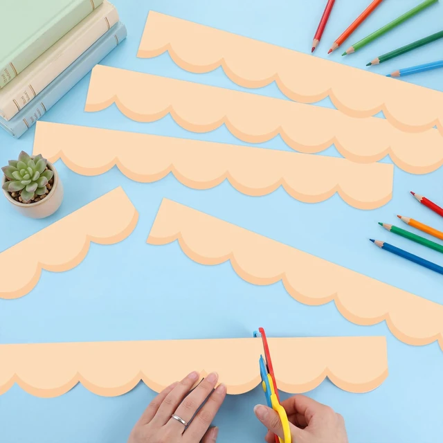 Alt view image 4 of 6 - 65 Ft Pastel Orange Bulletin Board Borders for Classroom Decor Contrasting Pastel Back to School Decoration, Scalloped Roll Border Trim for Classroom, Chalkboard, Wall, Office Decor