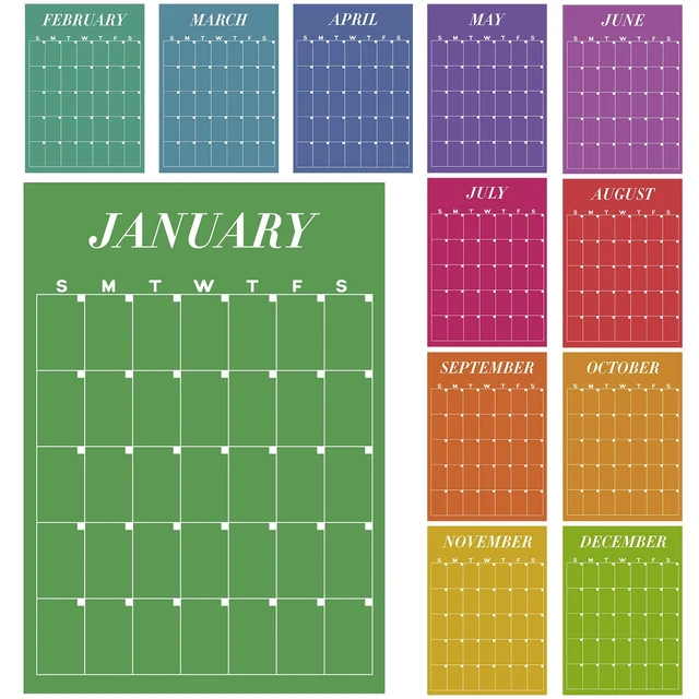Main image of 12 Pcs Colorful Undated Wall Calendars, Reusable Blank Yearly Planner Blank Calendar for Room, Large Size, Dry Erase Reusable Blank Undated, for Classroom Home Office Christmas