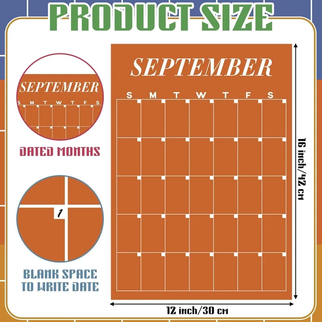 Alt view image 3 of 6 - 12 Pcs Colorful Undated Wall Calendars, Reusable Blank Yearly Planner Blank Calendar for Room, Large Size, Dry Erase Reusable Blank Undated, for Classroom Home Office Christmas