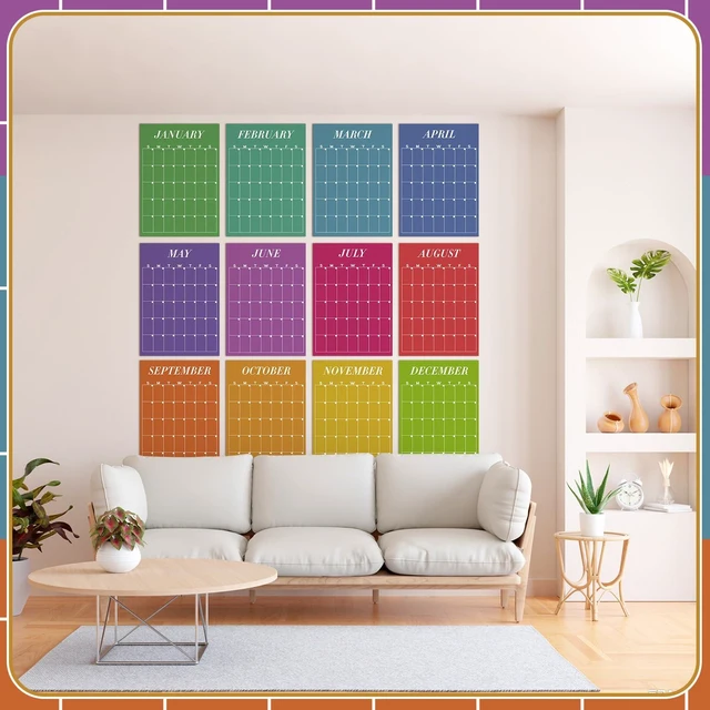 Alt view image 2 of 6 - 12 Pcs Colorful Undated Wall Calendars, Reusable Blank Yearly Planner Blank Calendar for Room, Large Size, Dry Erase Reusable Blank Undated, for Classroom Home Office Christmas